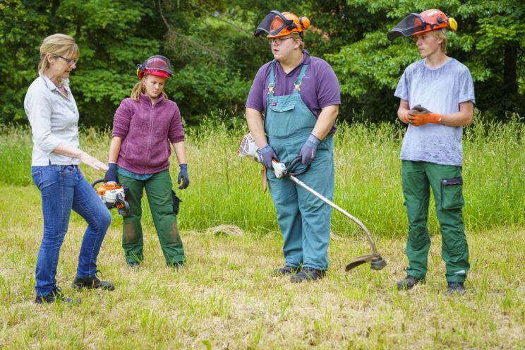 Bild zeigt zwei Männer und zwei Frauen bei der Landschaftspflege