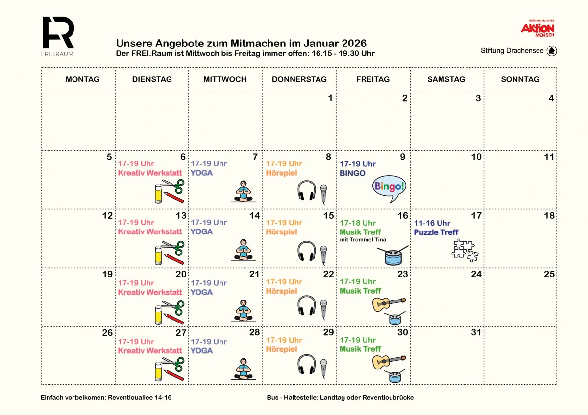 Bild zeigt Veranstaltungsplan Januar für FREI.RAUM