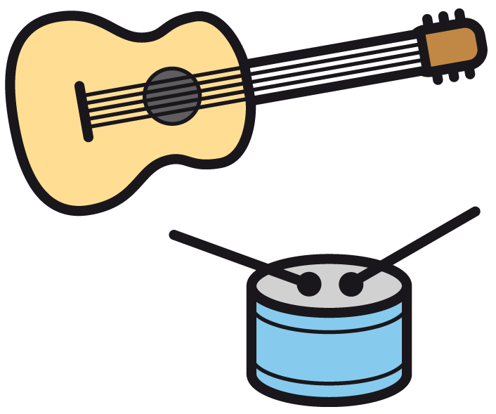 Symbol Gitarre und Trommel für Musik-Treff